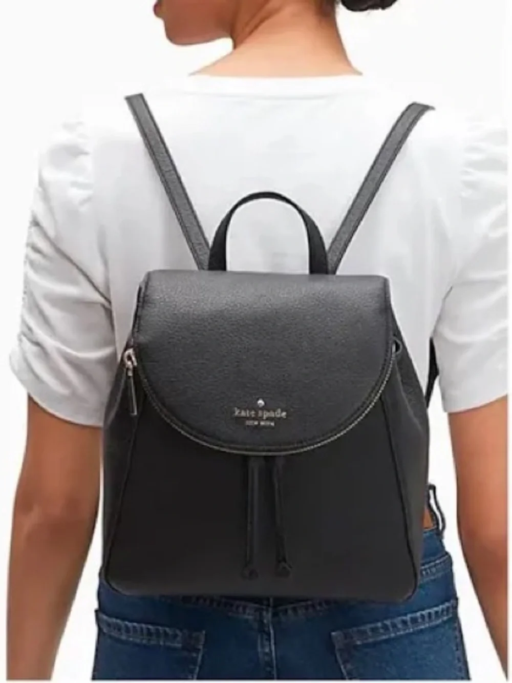 kate spade Black Pebbled Leather Backpack with Gold Hardware